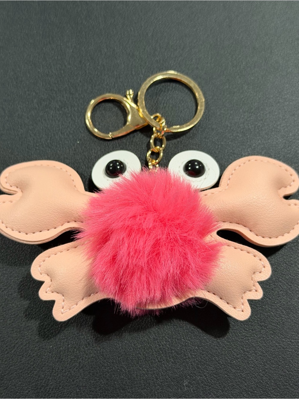 Pink Crab Pom-Pom Keychain Card Holder